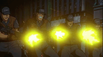 한곳을향해 총을쏘는장면