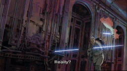 사람이 광선을 피하는 장면