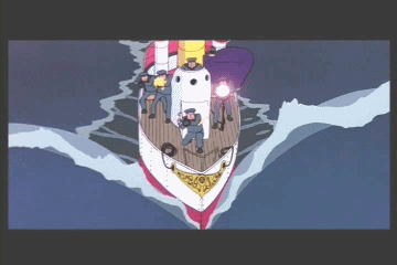 배위에서 총쏘는 장면