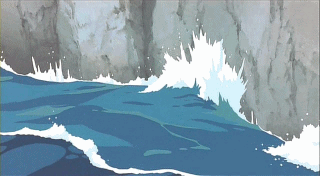 파도가 벽을 치는 장면