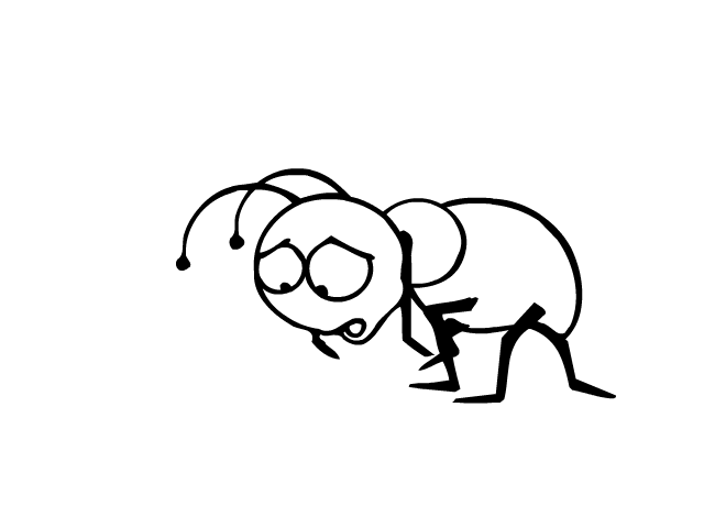 개미가 힘없이 걸어가는 장면