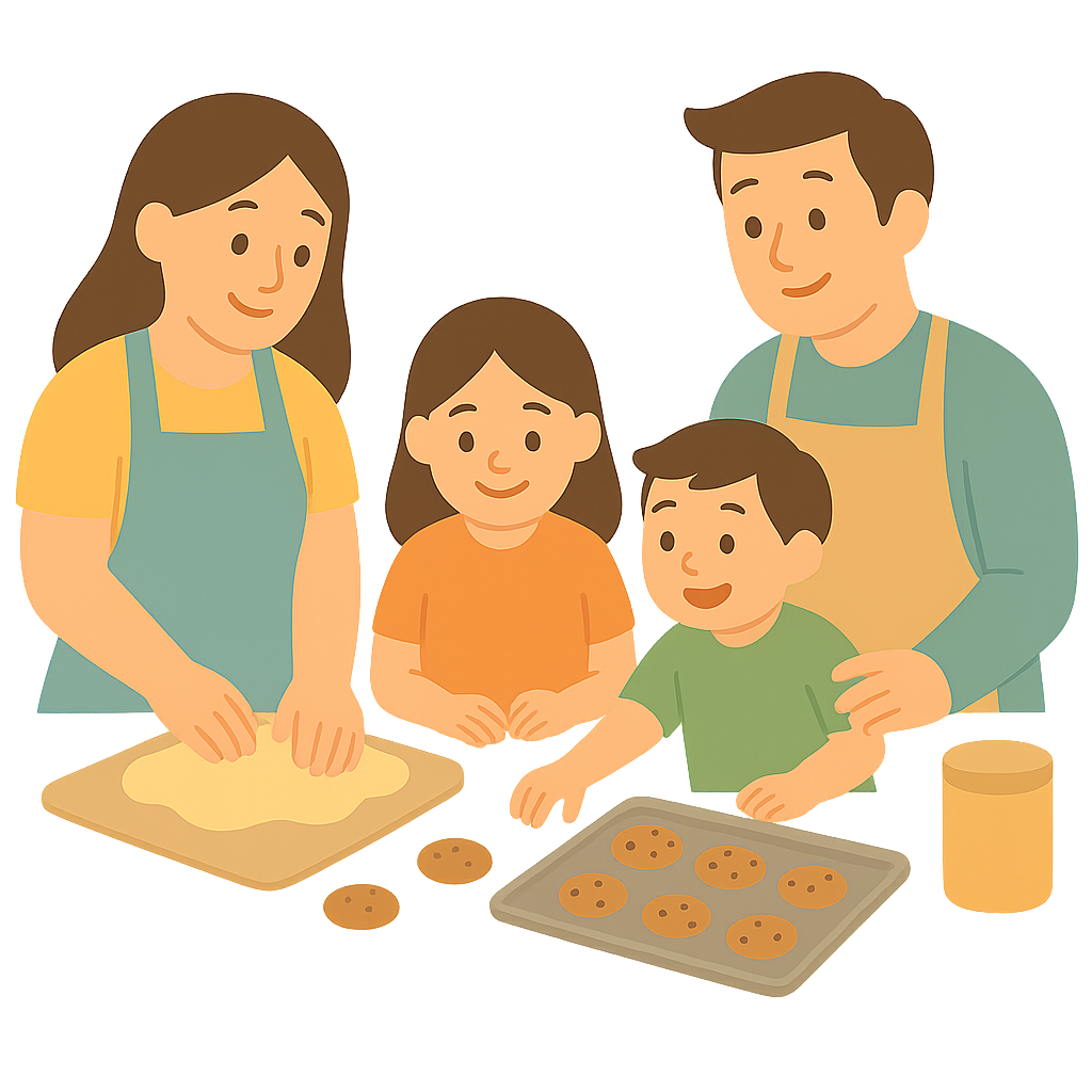 가족이 함께 쿠키를 굽는 모습