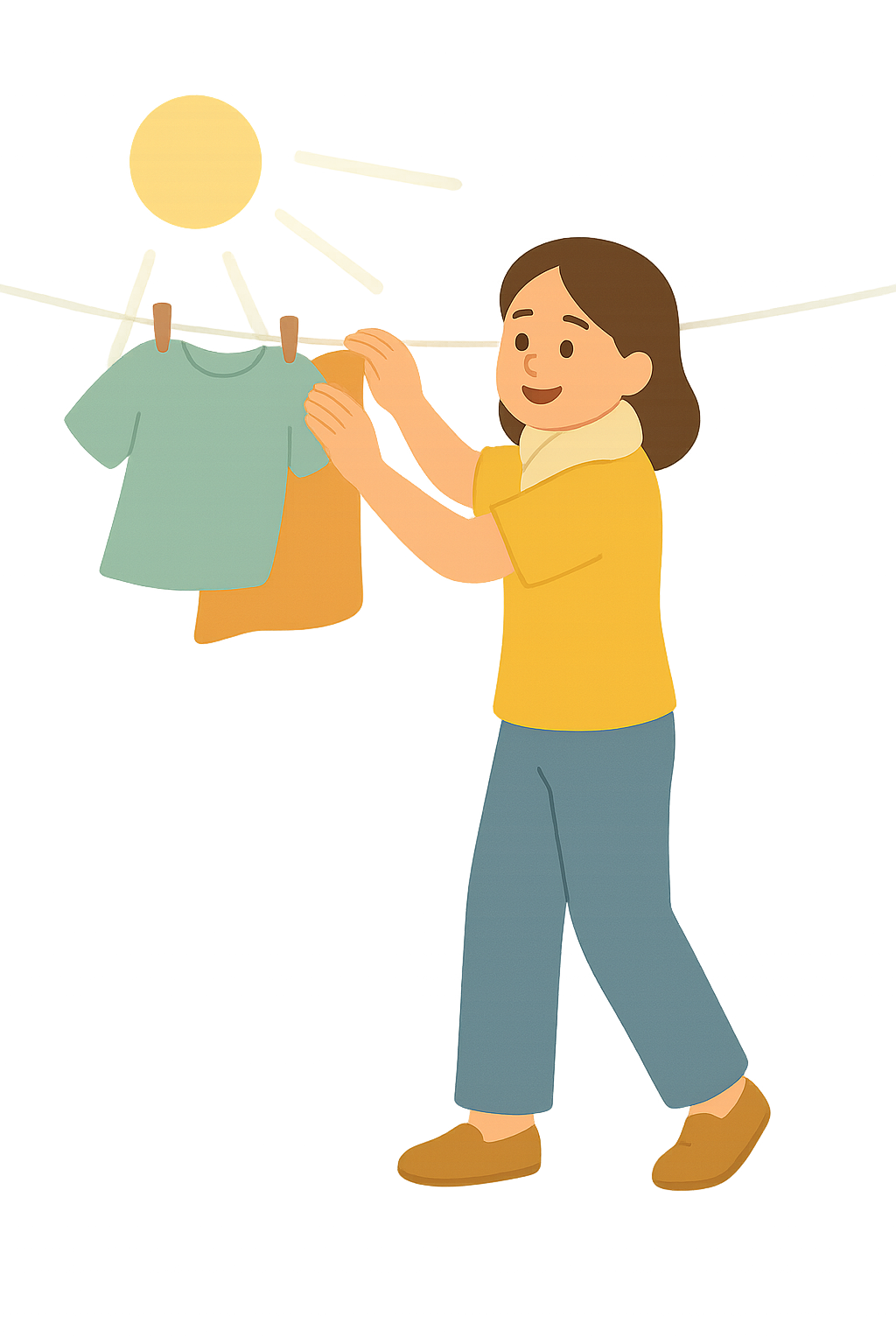 맑은 하늘아래 빨래를 널고있는모습