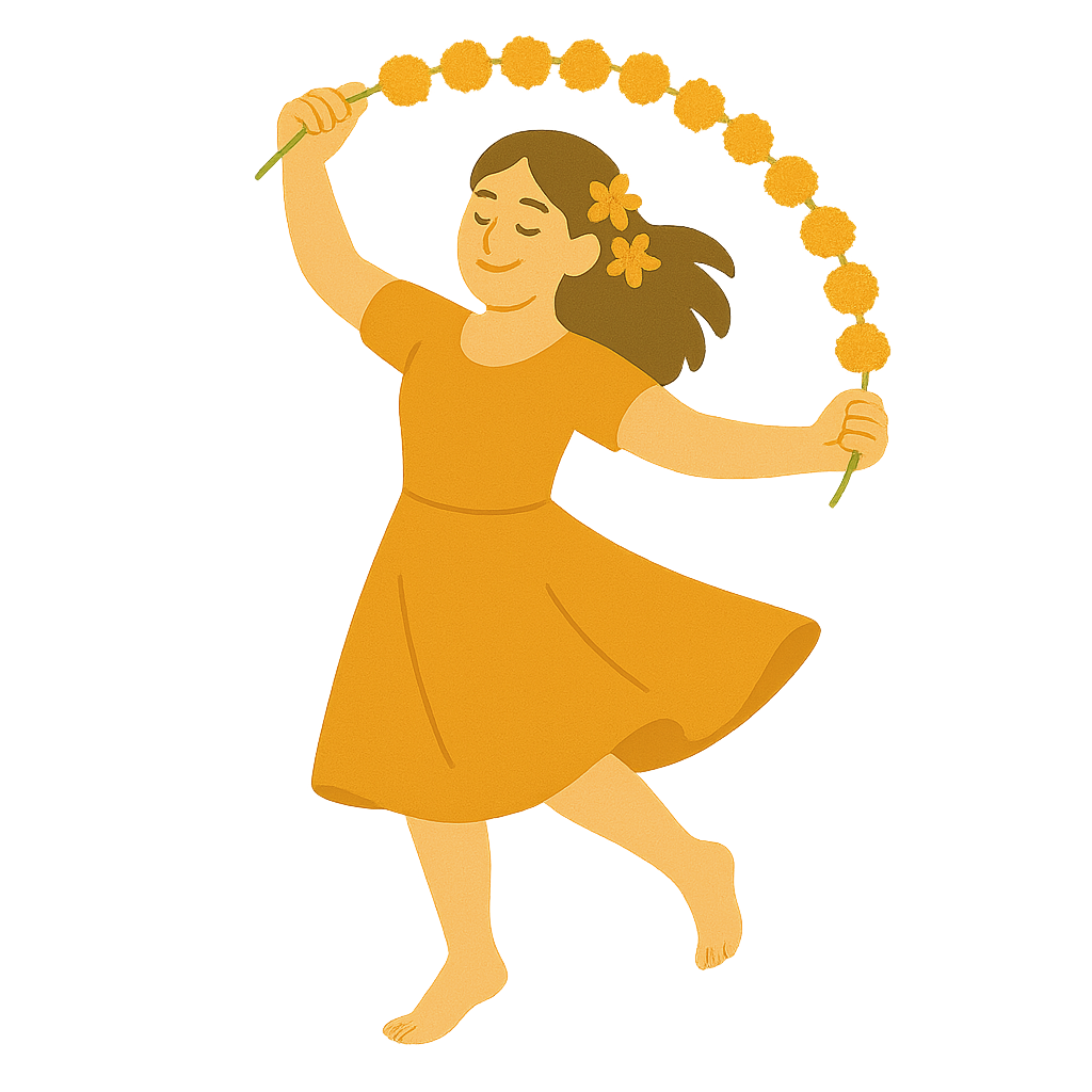 메리골드화관을 들고 있는 모습