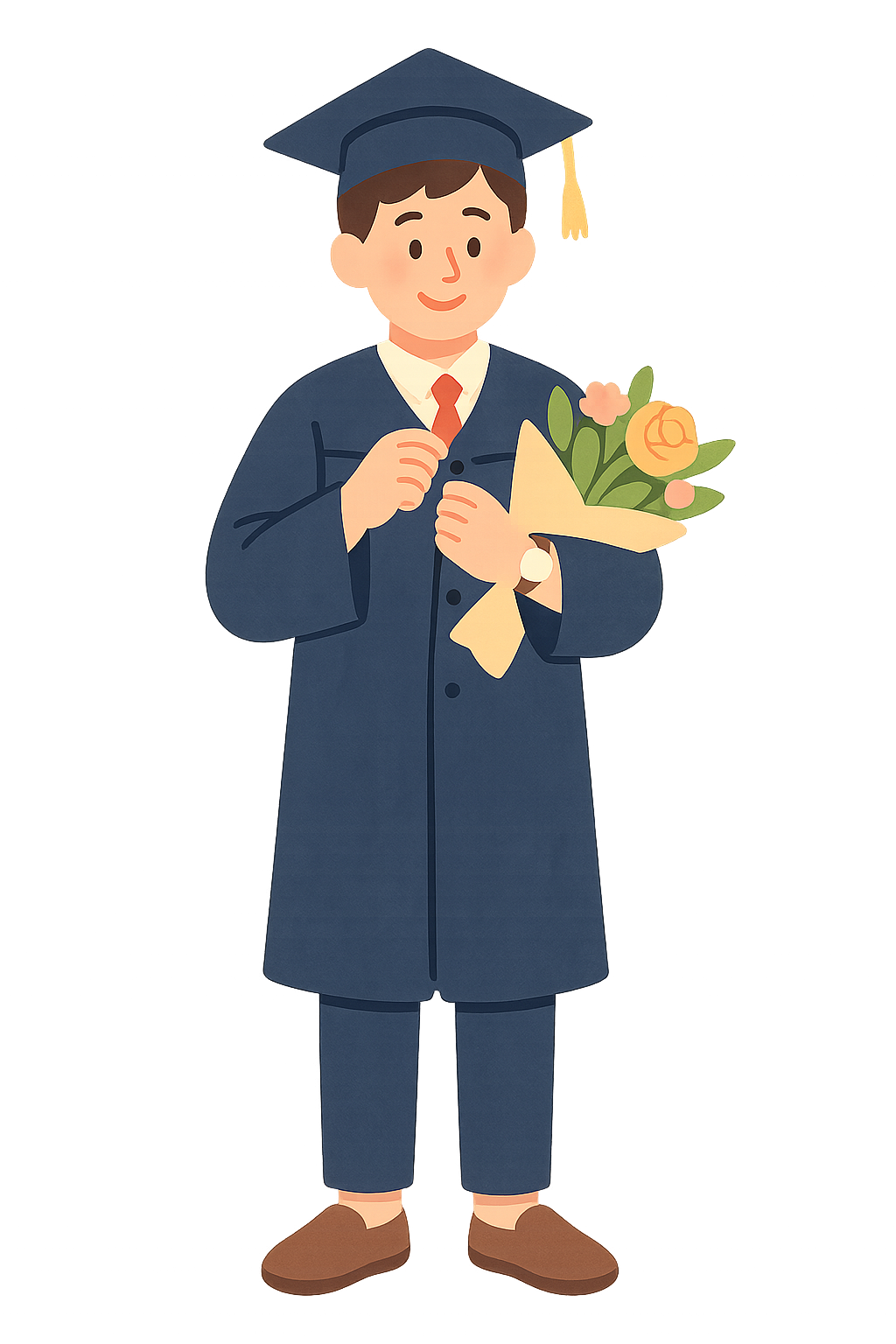 꽃다발들고 단추정리하는모습