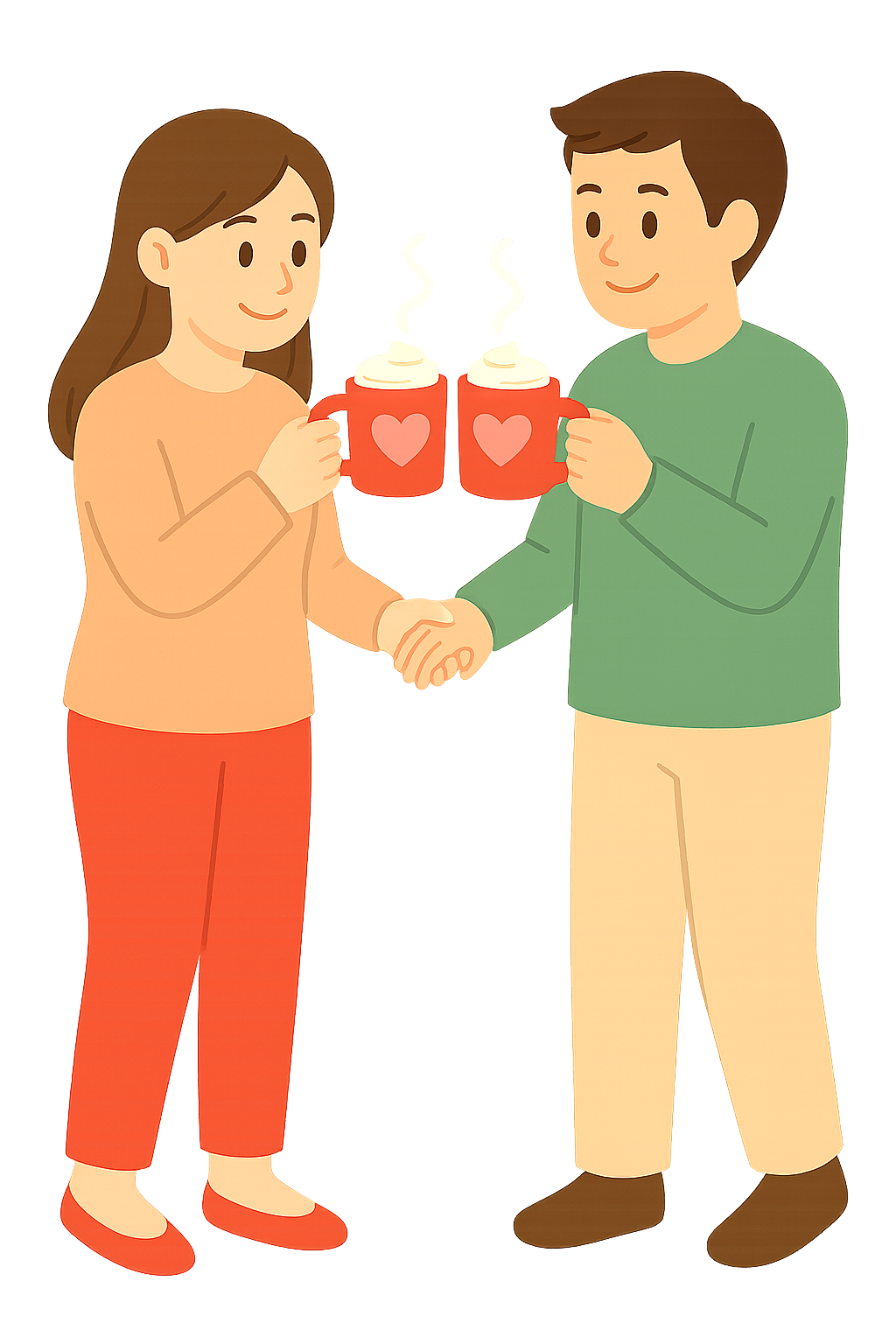 머그잔으로 코코아 마시는 커플