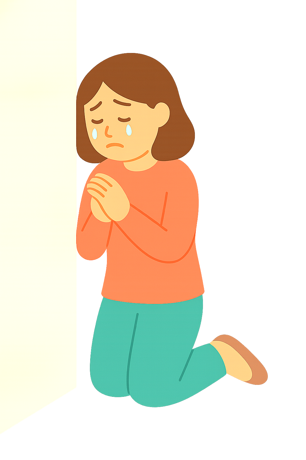 벽에 기대어 조용히 우는모습