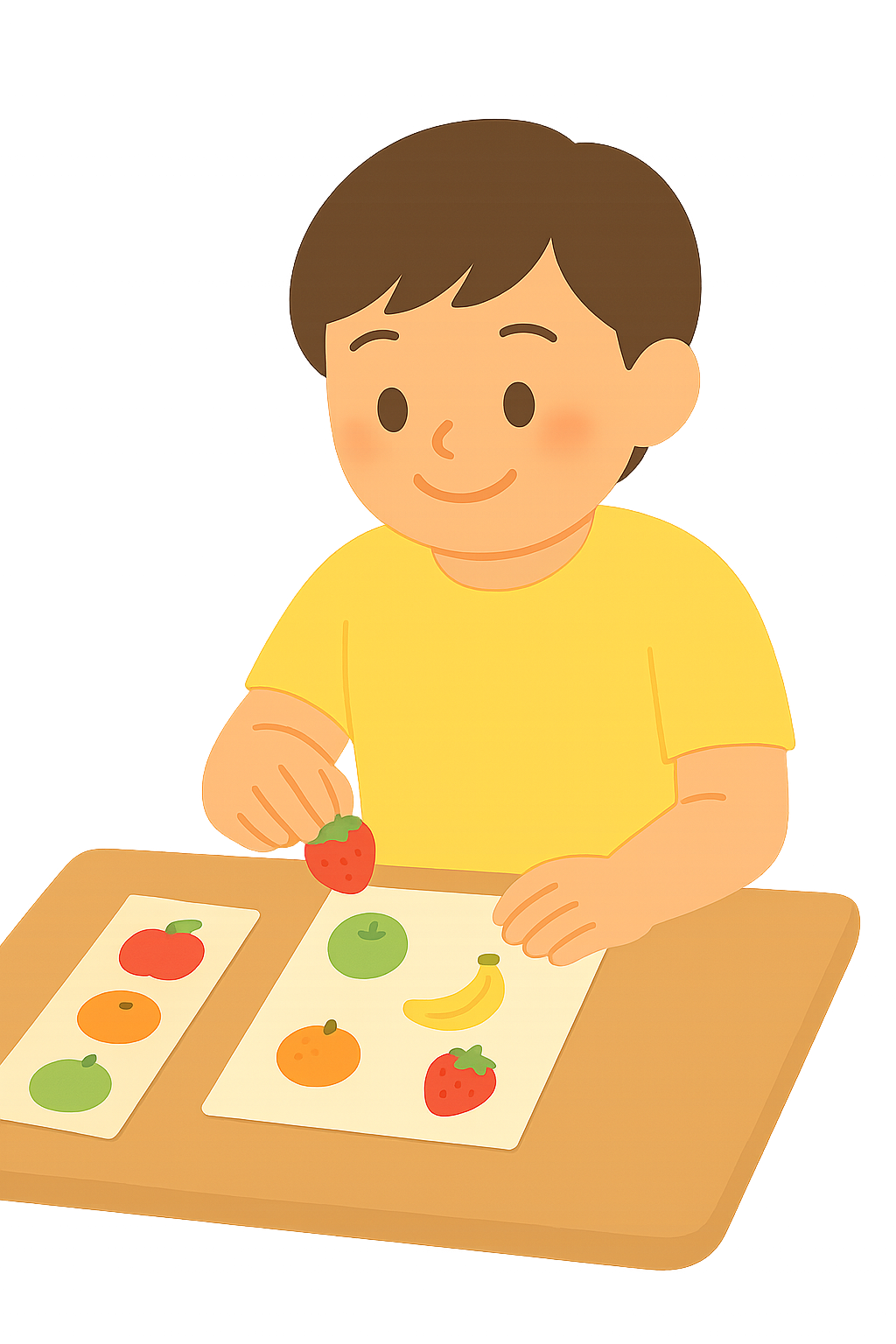 과일모양 스티커붙이는 아이