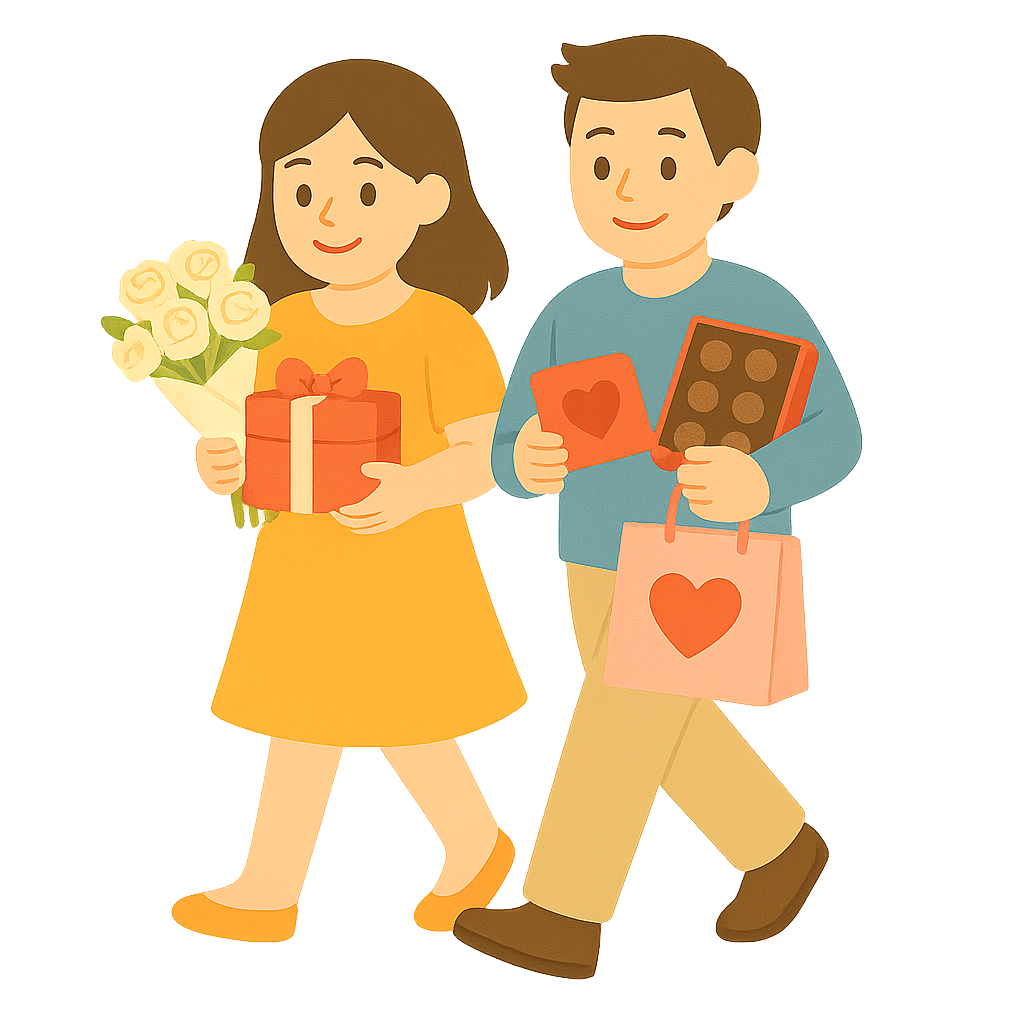 선물을 가득들고 걷는 커플