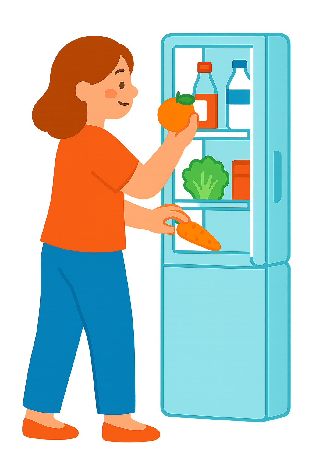 냉장고 문을 열고 재료 꺼내는 모습