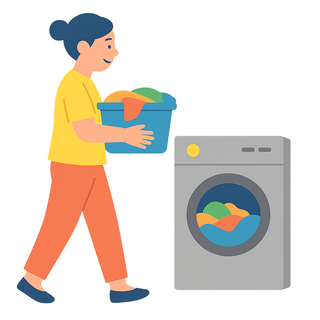 빨래바구니 들고가는모습