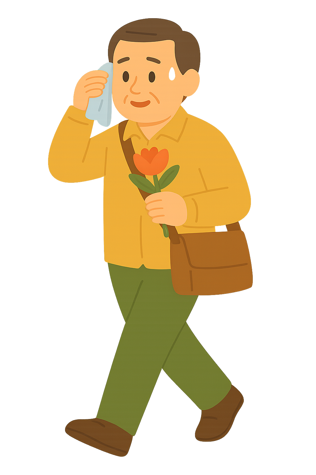 땀을 닦으며 걷는모습