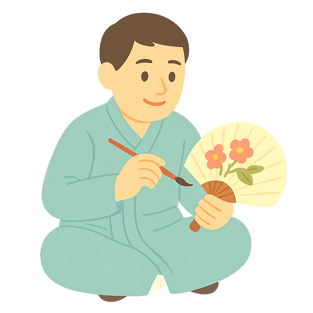 부채에 그림을 그리는 모습