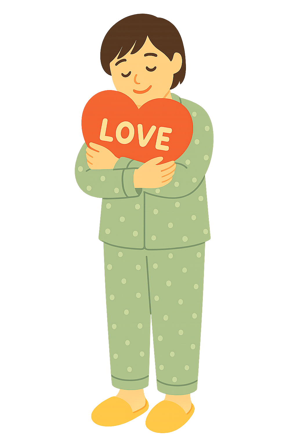 쿠션을 안고 있는 파자마차림