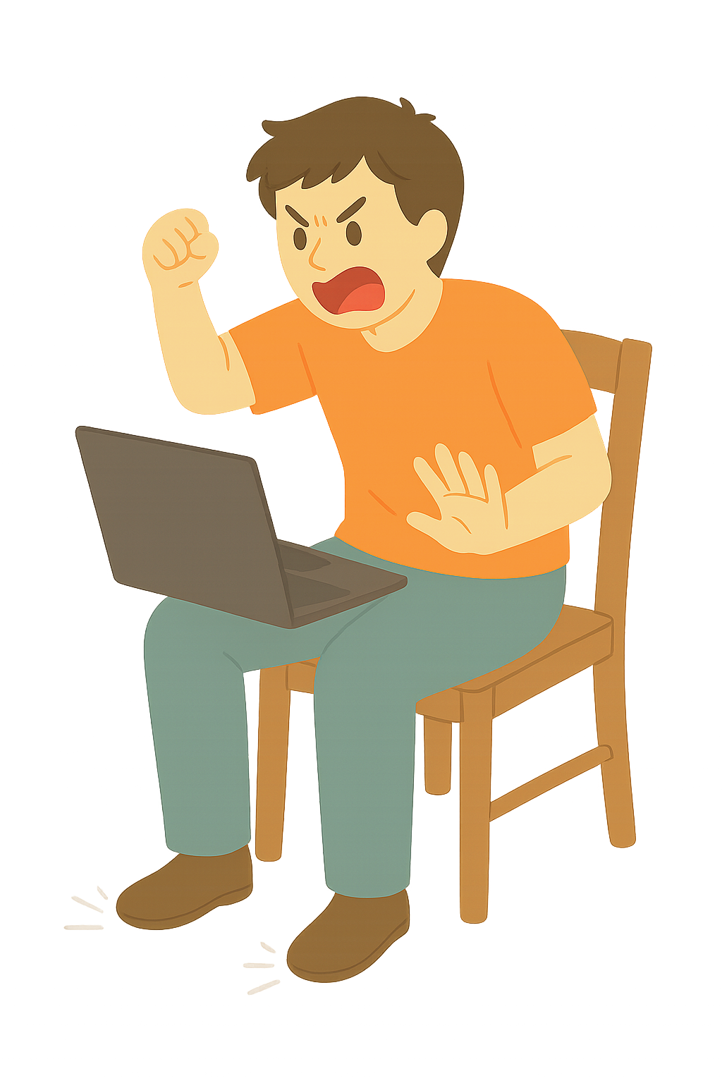 노트북을 보며 화내는 모습