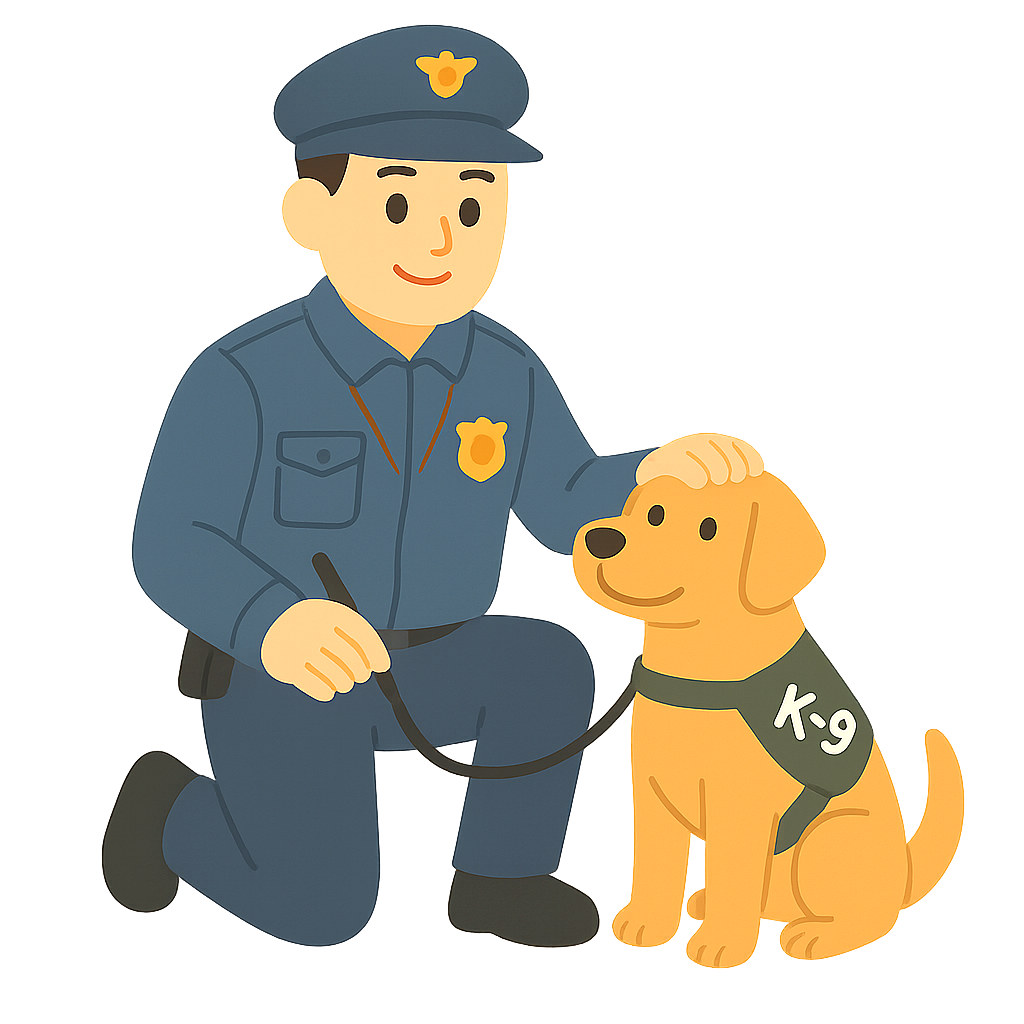 마약탐지견과 함께 있는 장면