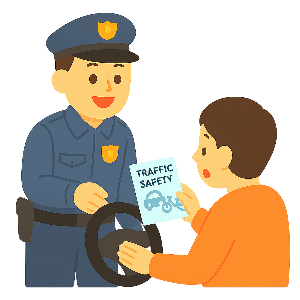 교통안전 리플렛 나눠주는장면