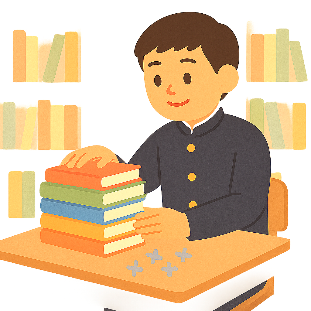 도서관에서 책상에 책쌓는모습