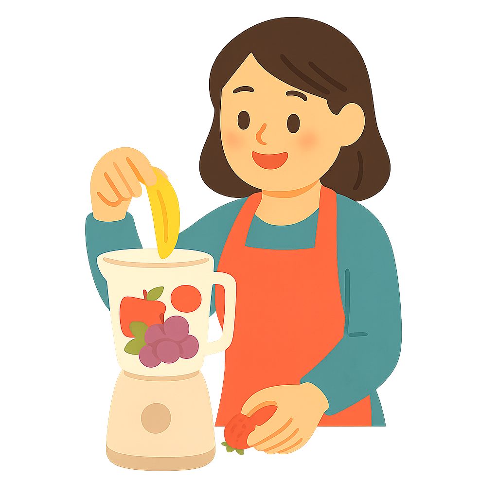 과일주스를 믹서기에넣는 장면