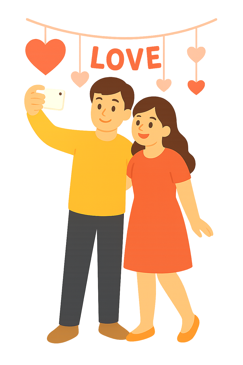 장식앞에서 셀카찍는 커플