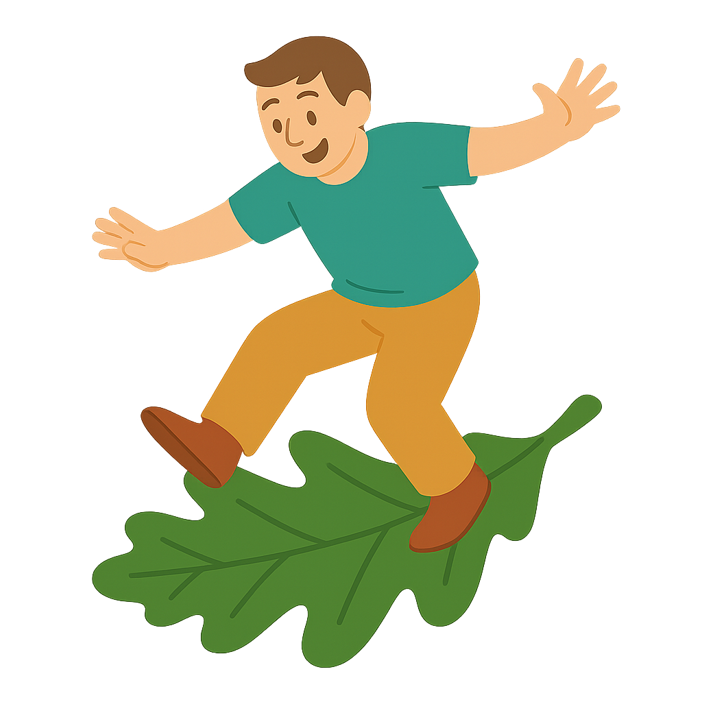 참나무잎 위에서 균형잡는모습