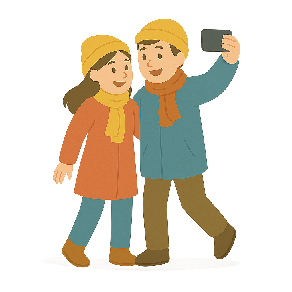 눈오는날 셀카찍는 커플