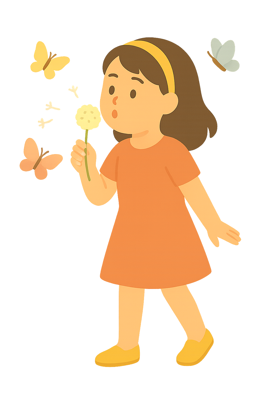 민들레홀씨불며 노는 아이