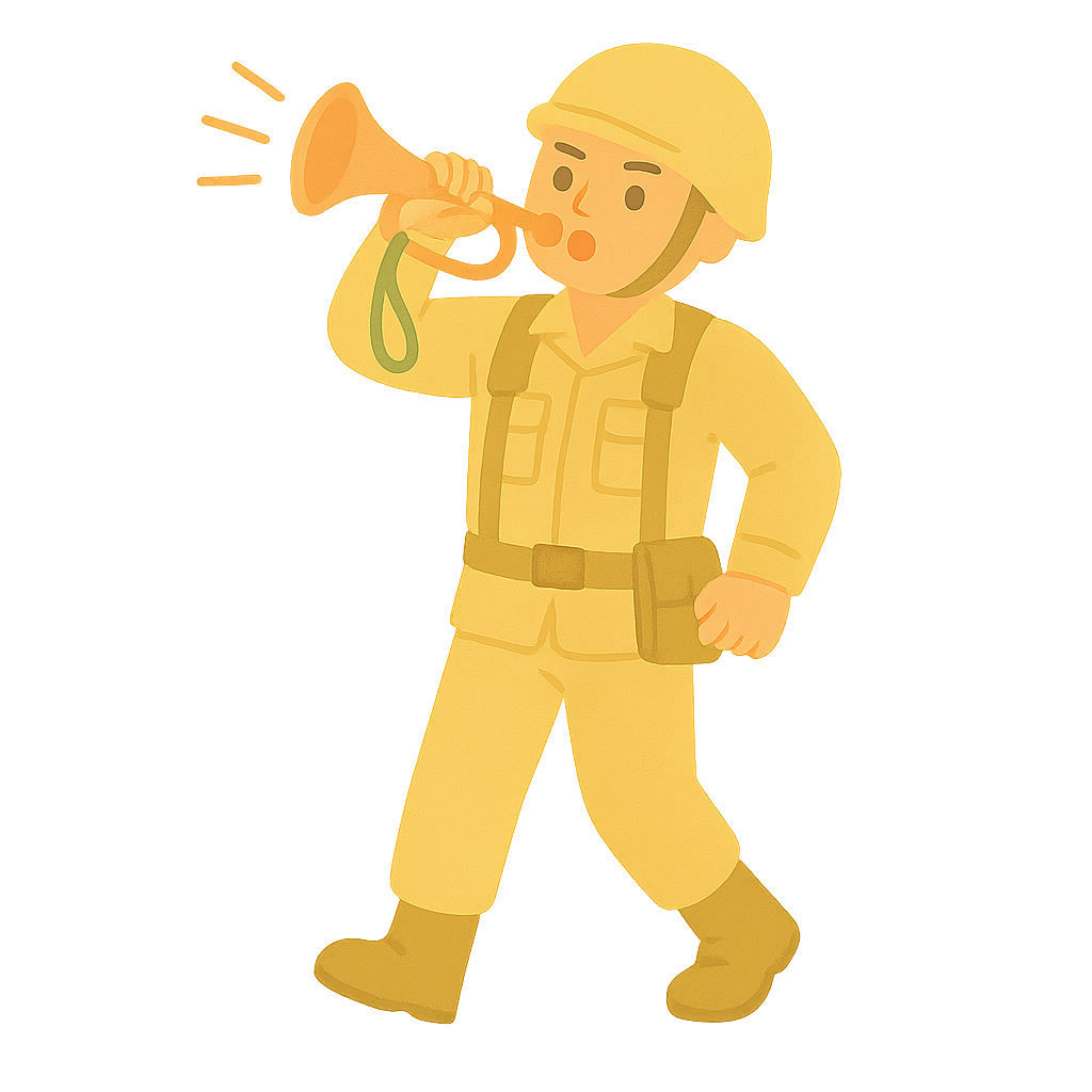 나팔로 돌격신호를 보내는 군인