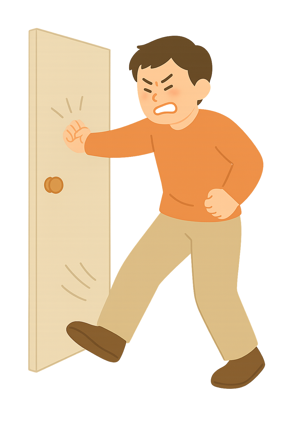문을 세게 차는 모습