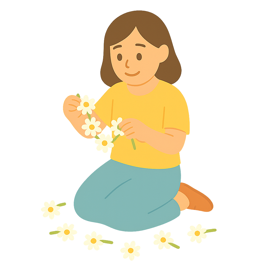 데이지 꽃으로 목걸이엮는모습