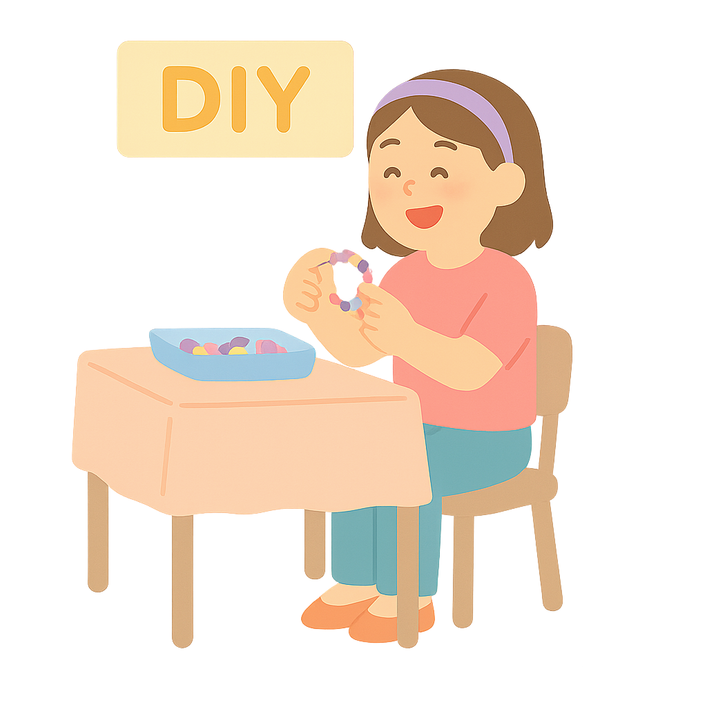 DIY체험 코너에서 팔찌만드는모습