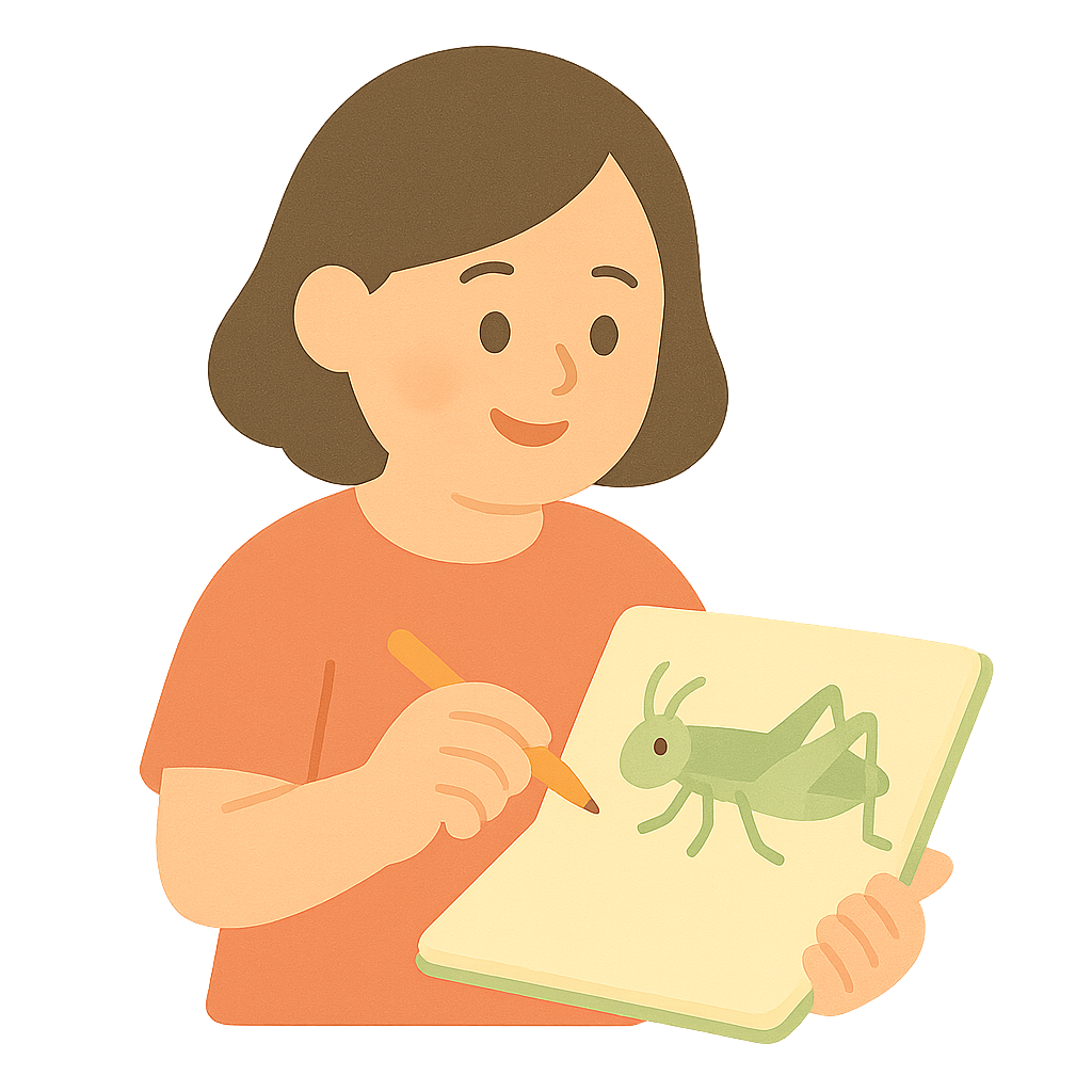 귀뚜라미를 스케치하는 모습