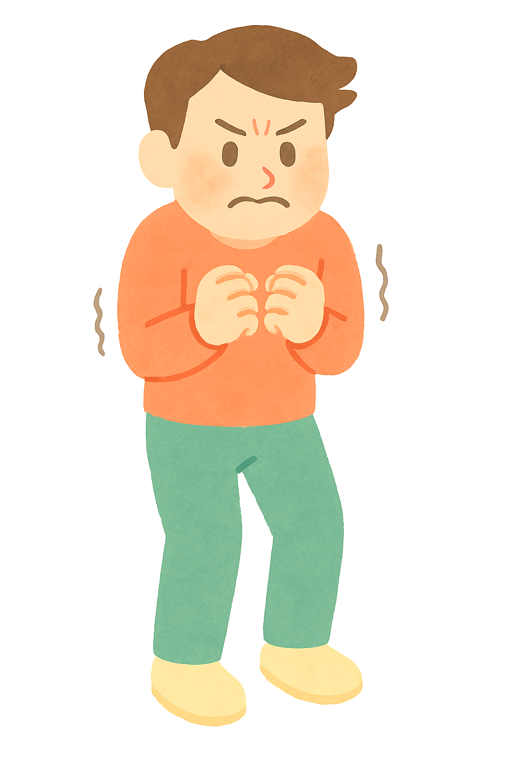 두손을 쥐고 부들부들 떠는 모습