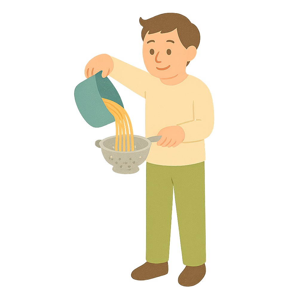 면을 삶아서 물뺴는 장면