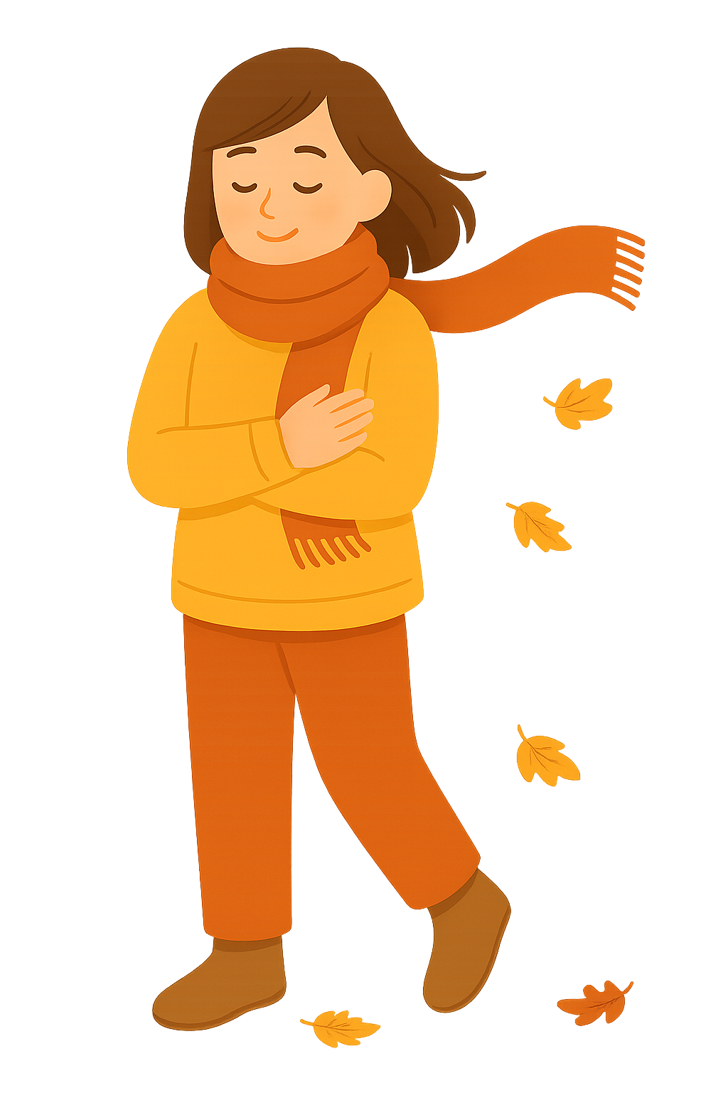 바람에 스카프를 두른 모습