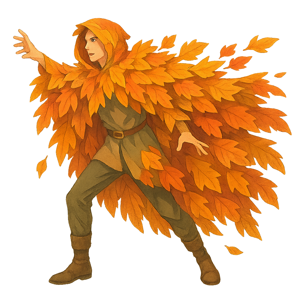 나뭇잎으로 망토를 만든 모습