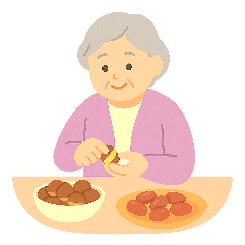 밤과대추를 손질하는 모습