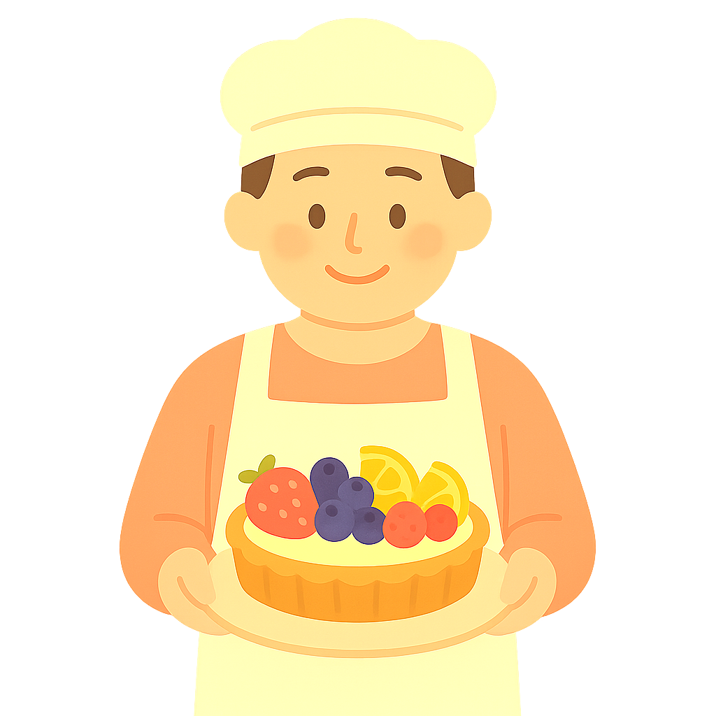 과일타르트를 들고있는 제빵사