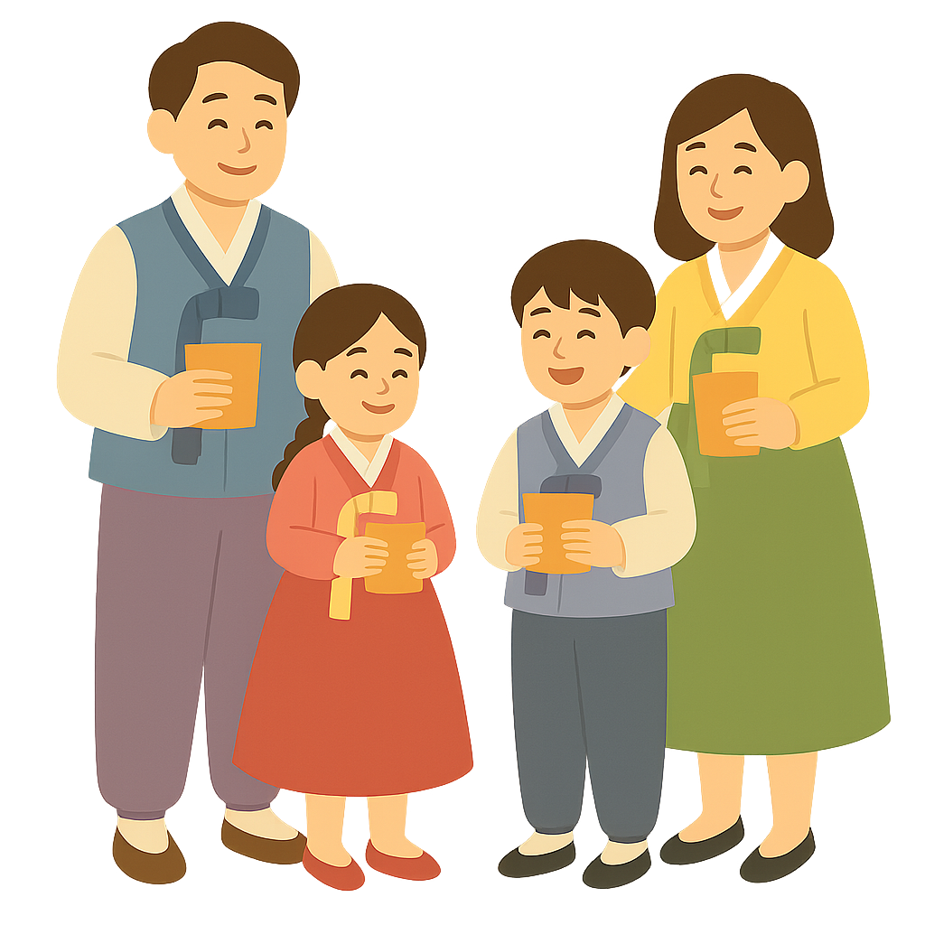 명절을 축하는 가족모습