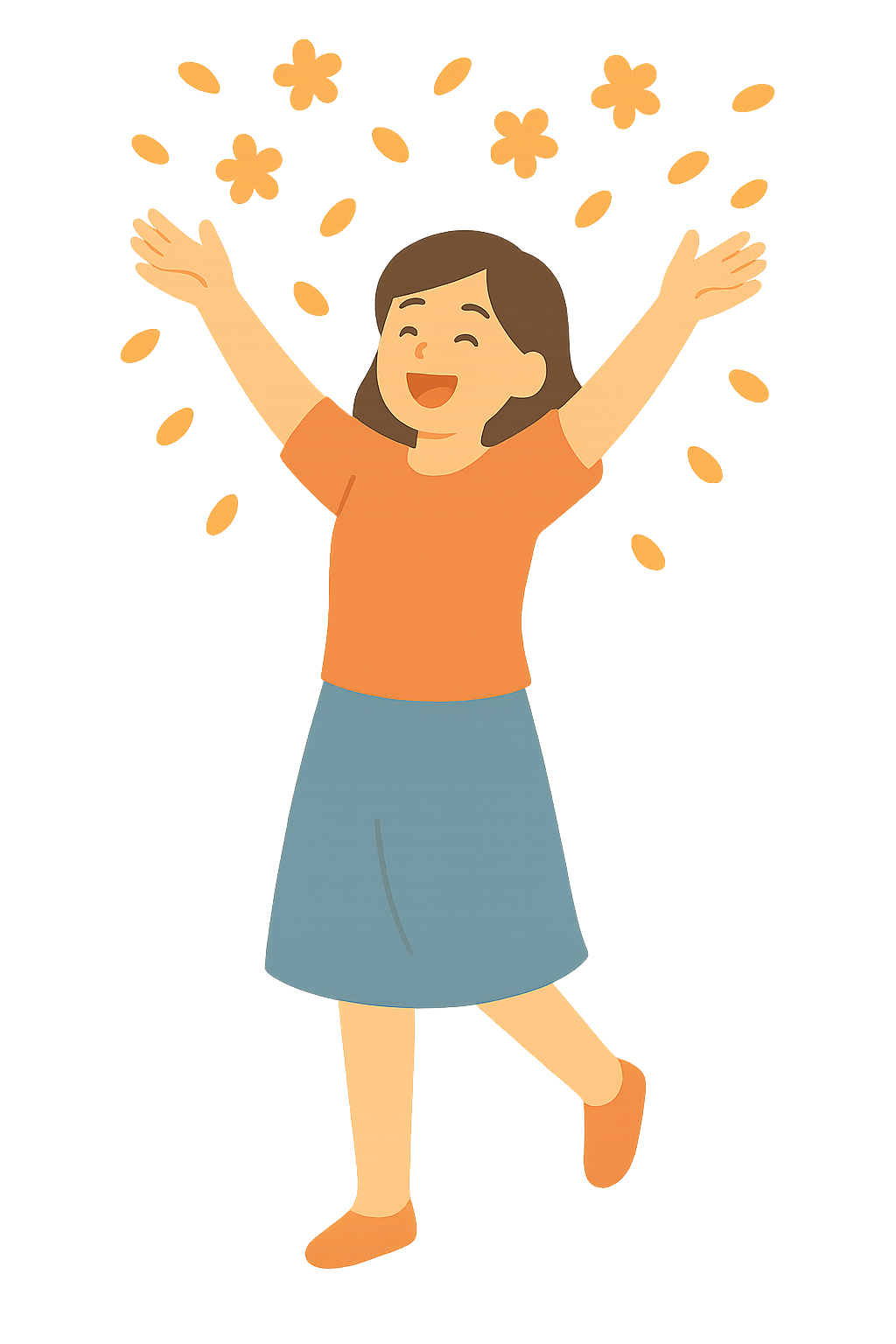 꽃잎을 던지며 즐거워하는 모습