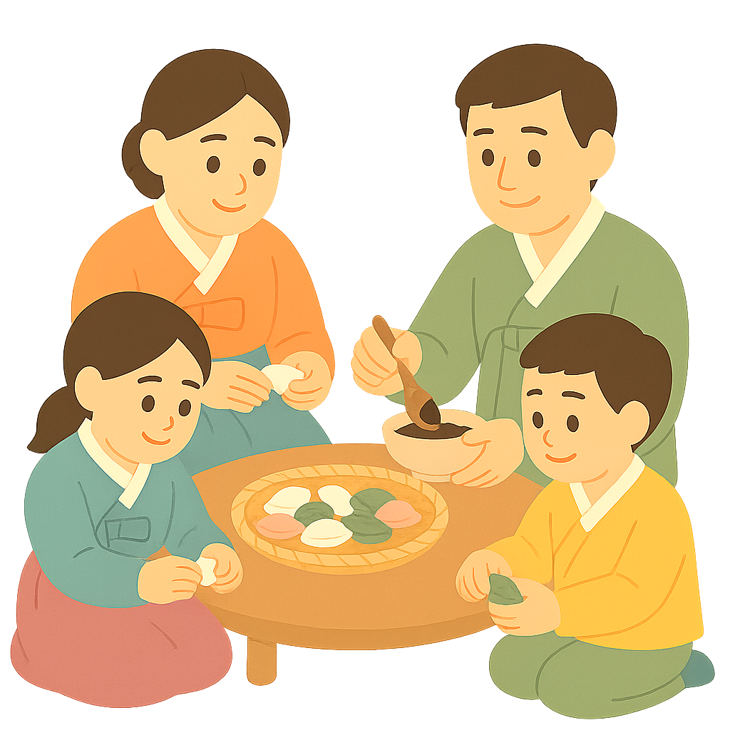 송편을 빚는 가족들