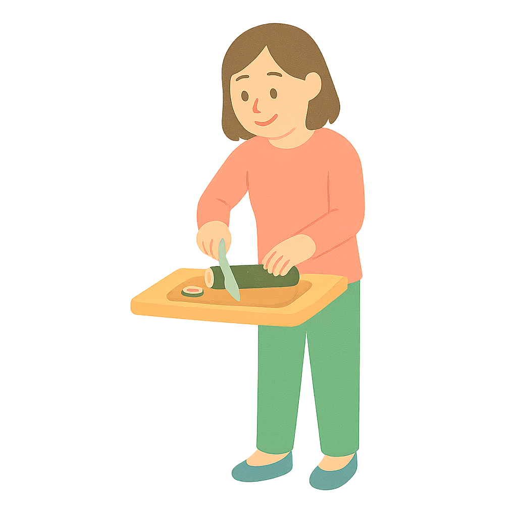 김밥을 말고자르는 모습