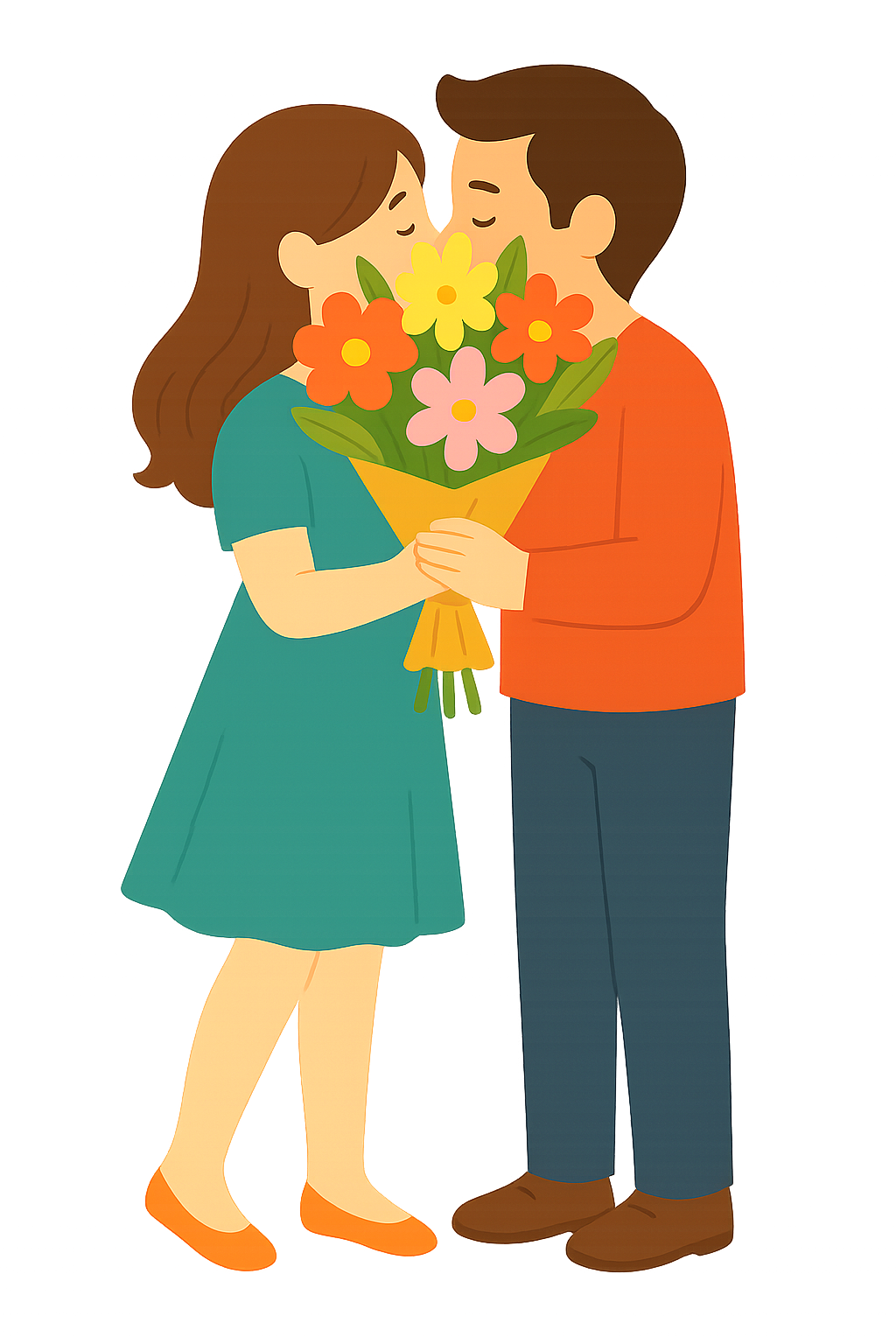 키스하는 모습을 꽃다발로 가리는모습