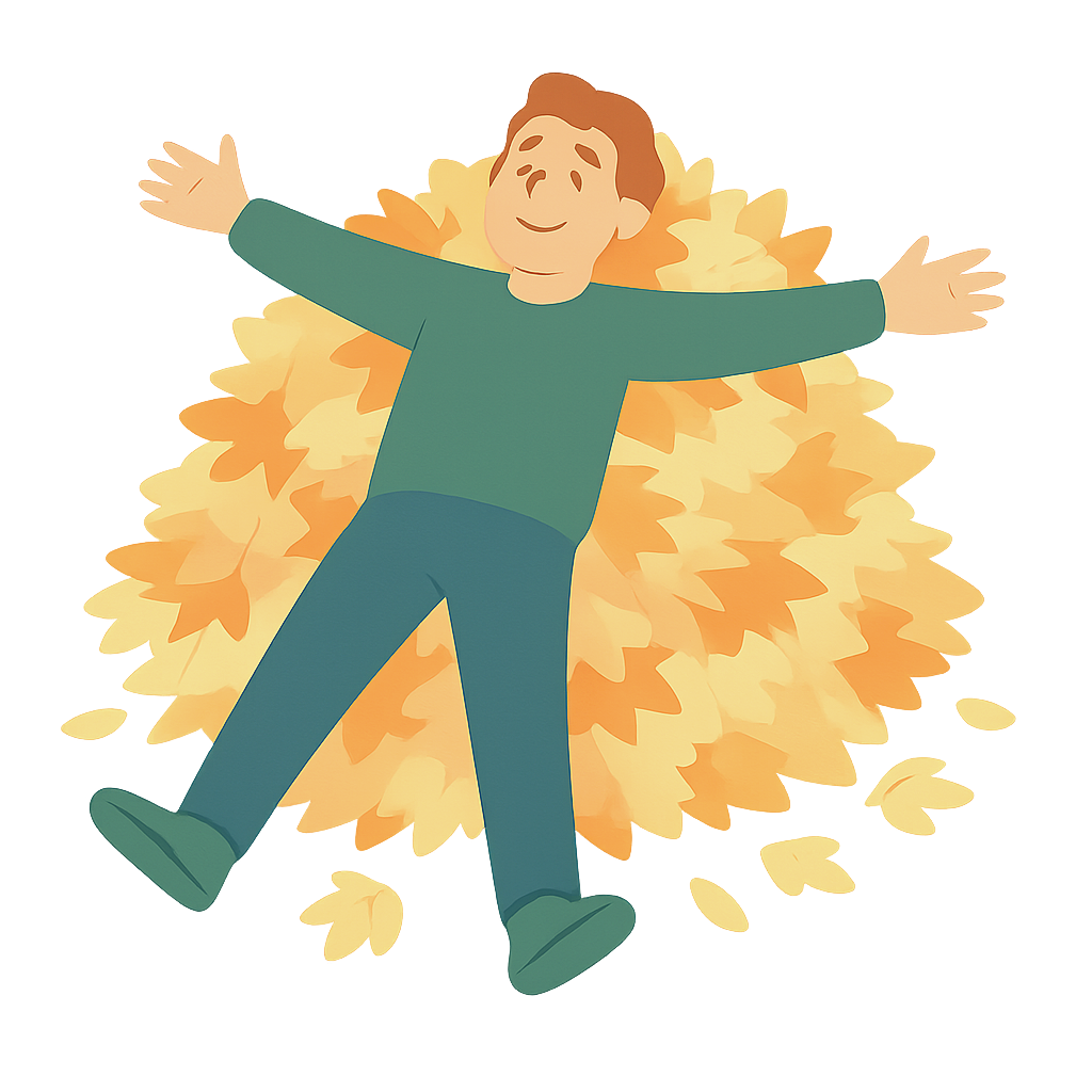 낙엽더미위에 누워있는 모습