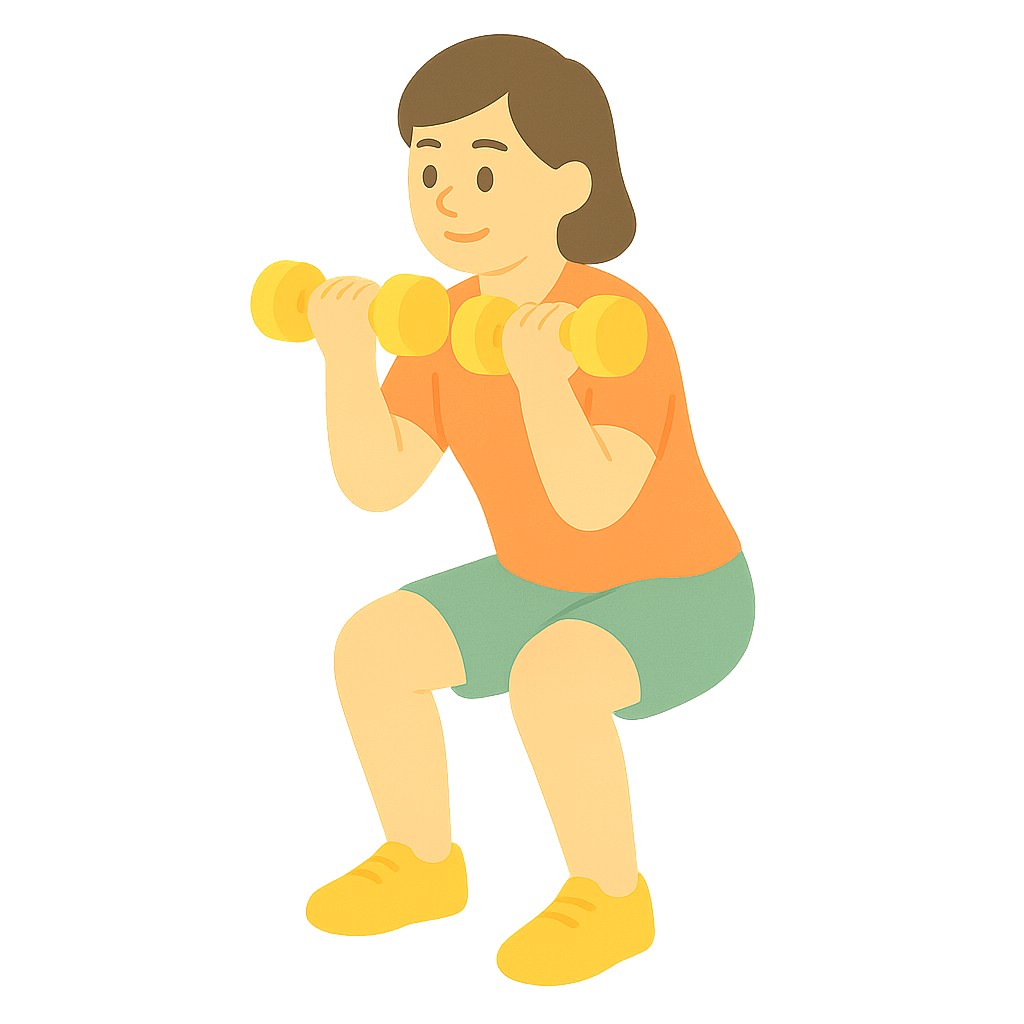 덤벨을 들고 스쿼트하는 모습