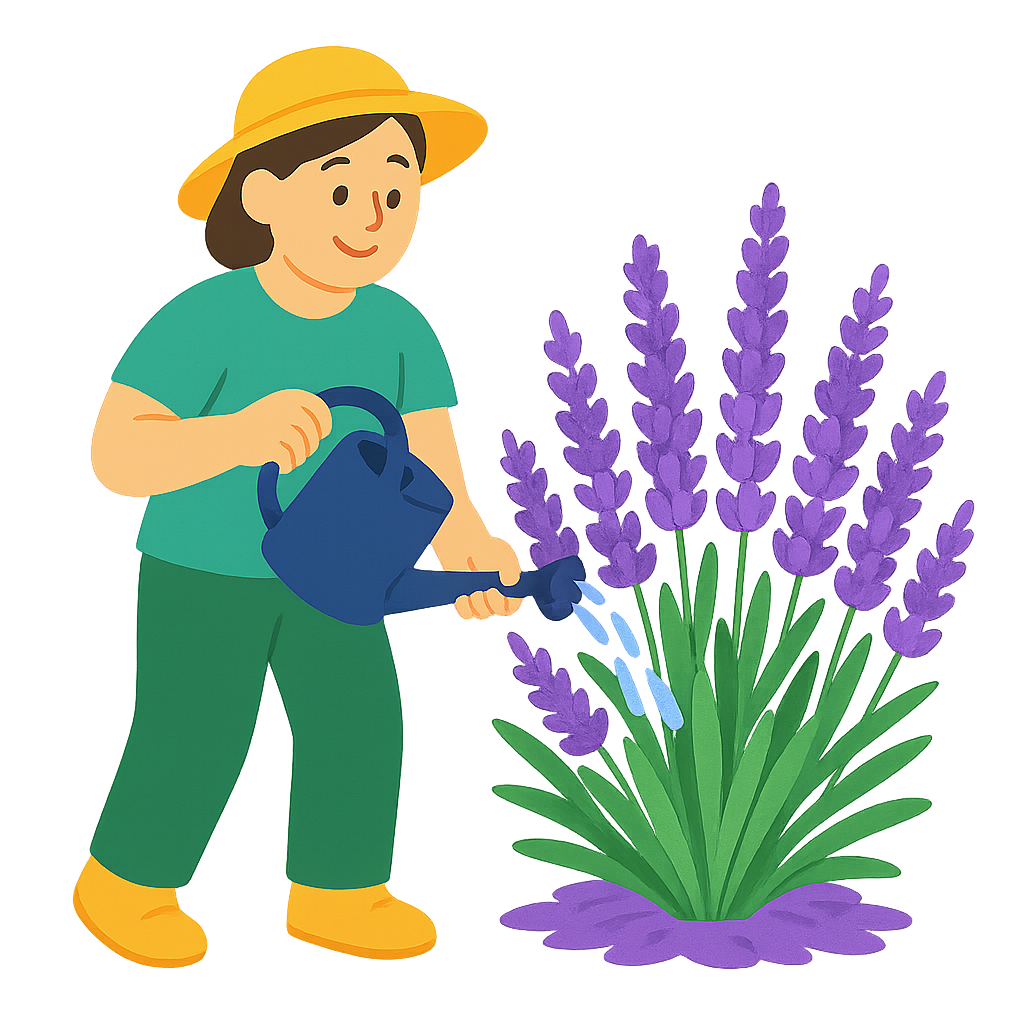 라벤더 꽃에 물주는 모습