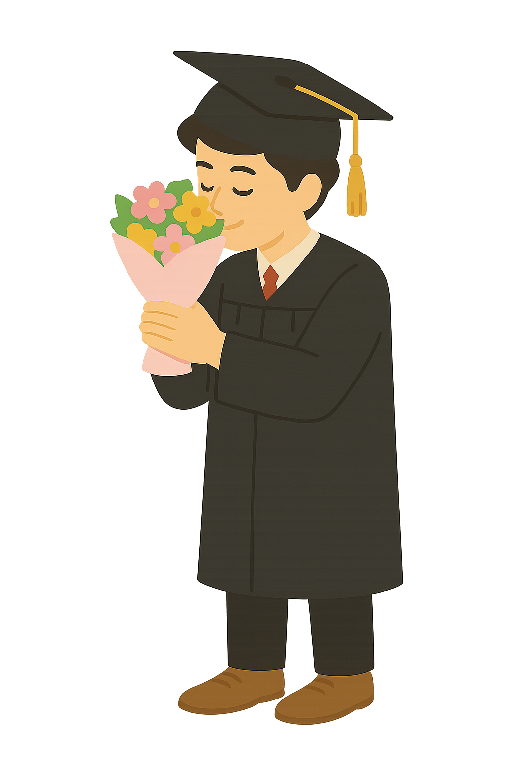 학사모쓰고 꽃다발 냄새맡기