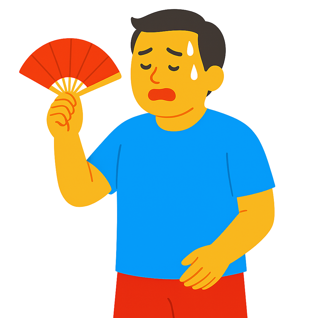 땀흘리며 부채질하는 모습