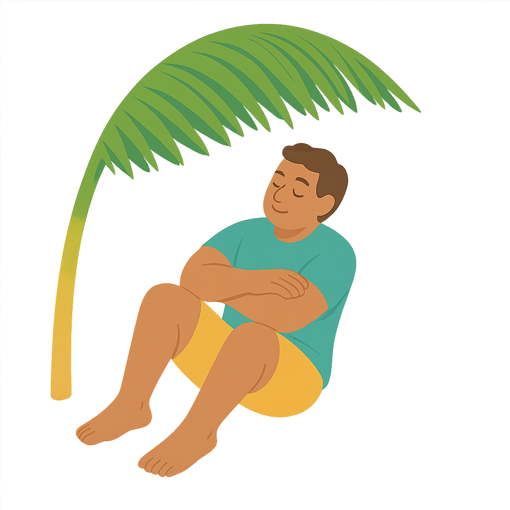 야자수 잎 아래에서 쉬는모습