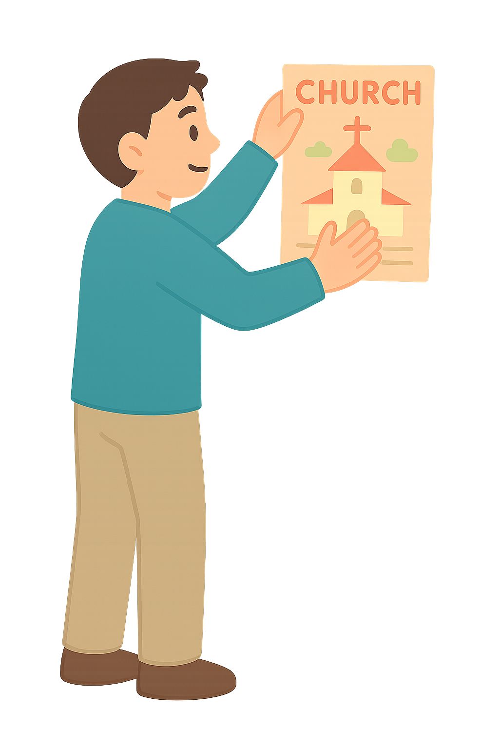 교회 행사용 포스터붙이는모습